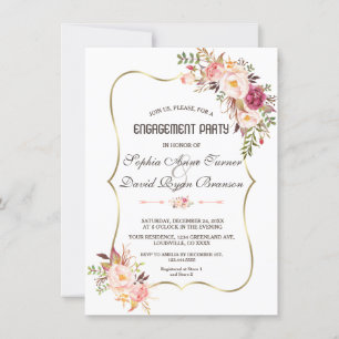 Invitation Charm Gold Blush rose Floral Partie d'engagement