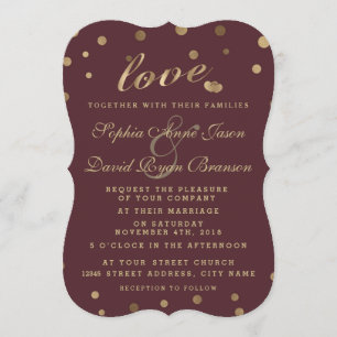 Invitation Charm Gold Confetti Aimer Bourgogne Mariage Invite