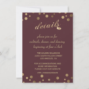 Invitation Charm Gold Confetti Bourgogne Détails du Mariage