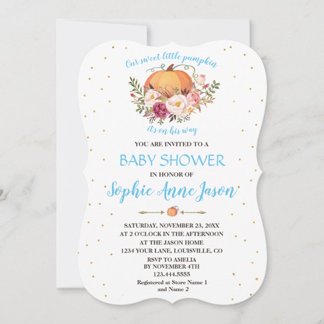 Invitation Charm Gold Little Citrouille Blush Baby shower Flo (Devant)