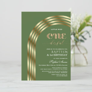Invitation Charm Gold Sap Green Girl First Birthday & Baptism