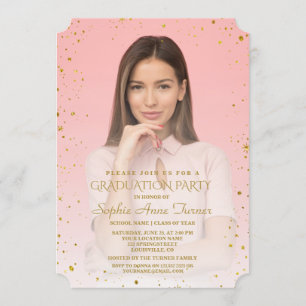 Invitation Charm Gold Sparkle Confetti Photo Graduation Party