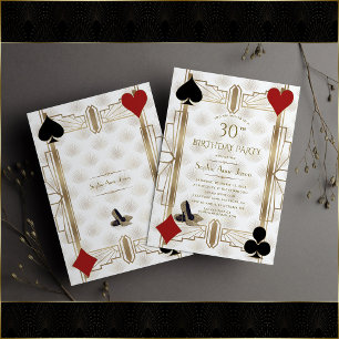 Invitation Charm Gold Vegas Casino Poker Femme 30e anniversai