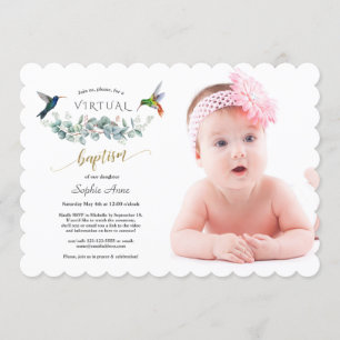 Invitation Charm Hummingbird Floral Photo Girl Baptême en lig