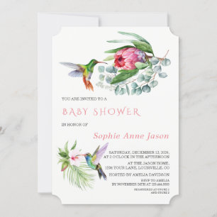 Invitation Charm Hummingbird Tropical Flowers Baby shower