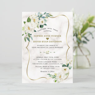 Invitation Charm Ivory White Flowers Rose Gold Marble Mariage