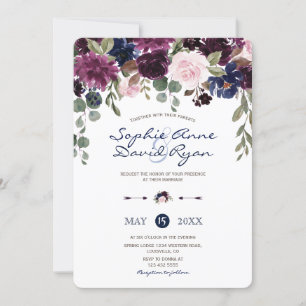 Invitation Charm Lavender Marine bleu Floral Floral Mariage