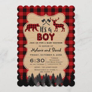 Invitation Charm Lumberjack Red Buffalo Boy Baby shower