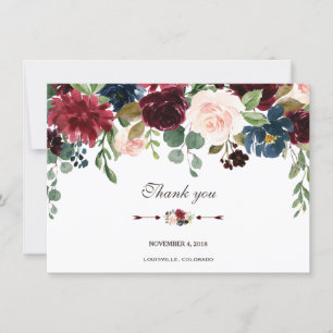 Invitation Charm Merlot Marine Blue Floral Mariage Merci