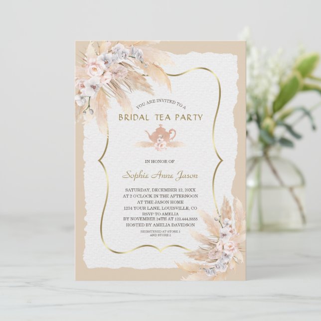 Invitation Charm Pampas Orchid Grass Rose Bridal Tea Party (Debout devant)