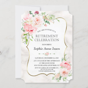Invitation Charm Pink Blush Peonies Gold Retraite Party