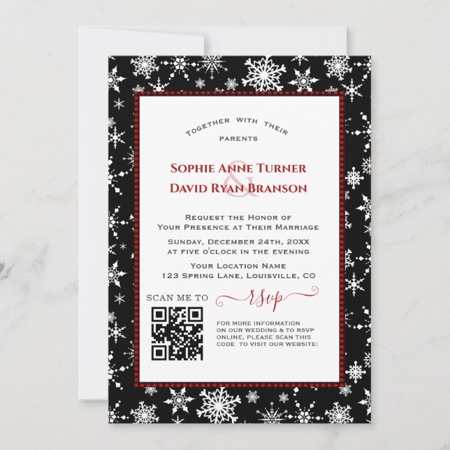 Invitation Charm QR Vacances d'hiver Mariage Buffalo Rouge (Devant)