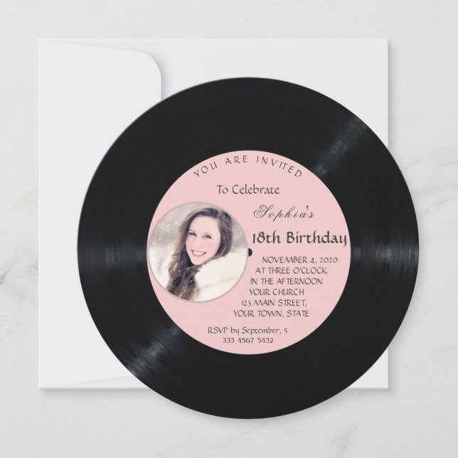 Invitation Charm Retro Vinyl Record Photo Anniversaire (Devant)