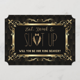 Invitation Charm Roaring 20s Gold Art Deco Be my Ring Bearer