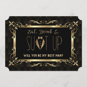 Invitation Charm Roaring 20s Gold Art Deco Soyez mon meilleur