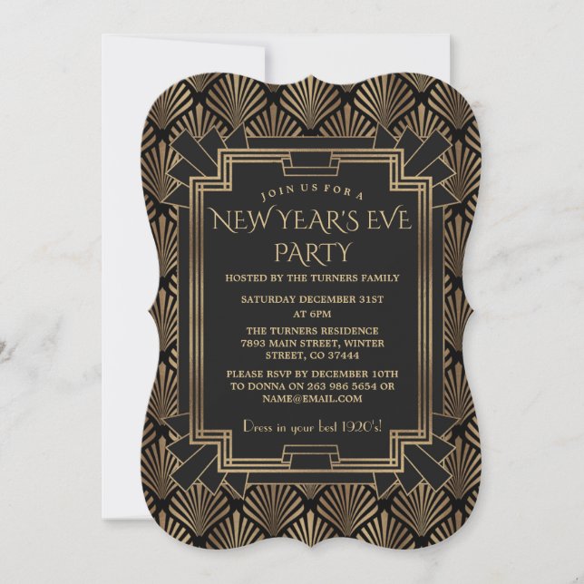 Invitation Charm Roaring 20's Great Gatsby fête du Nouvel An (Devant)