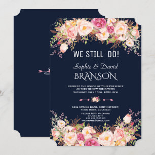 Invitation Charm rose Blush Floral Bleu foncé NOUS LE FAISONS