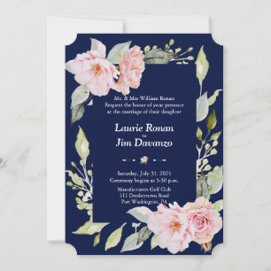 Invitation Charm rose Floral Fleur Marine Mariage bleu Formel