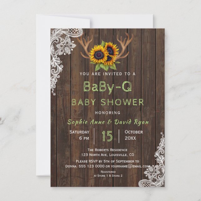 Invitation Charm Sunflowers Antlers Baby shower BaBy-Q (Devant)