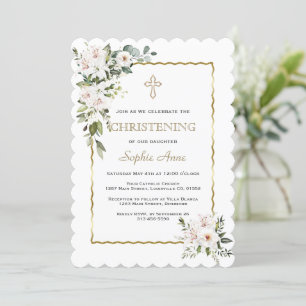 Invitation Charm White Lilies Rose Gold Girl Christening