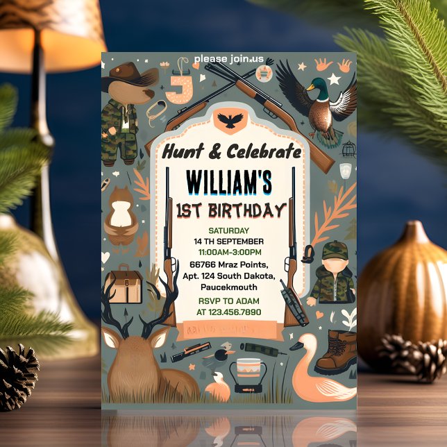 Invitation charm Wild Camo Oh Deer Chasse de canard 1er anniv (Créateur téléchargé)