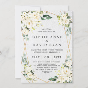 Invitation Charmant Aquarelle Blanc Floral Mariage or