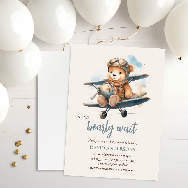 Invitation Charmant Baby shower Garçon Bleu Teddy (Créateur téléchargé)