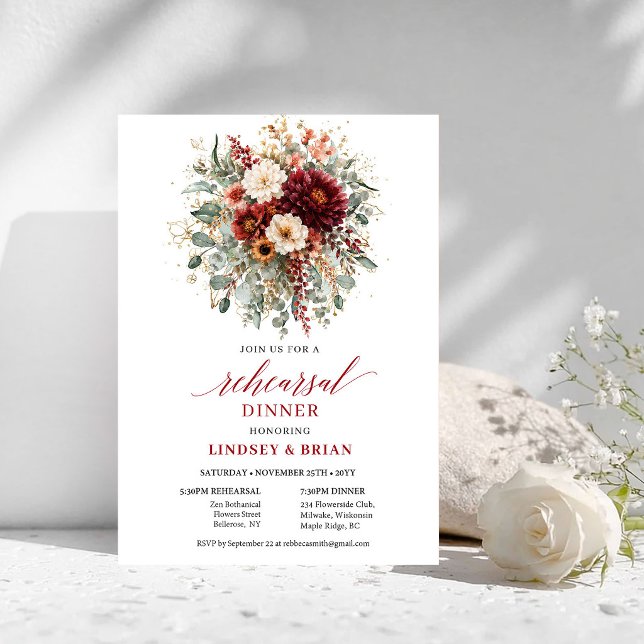 Invitation Charmant dîner de répétition de mariage au eucalyp (Charming Burgundy Eucalyptus Rehearsal Dinner Invite

)