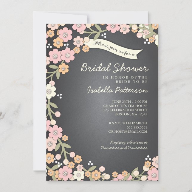 Invitation Charmant jardin fleuri Fête de l'mariée en couronn (Devant)