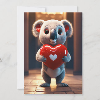 Invitation Charmant Koala 3D dans la matrice avec le coeur ro