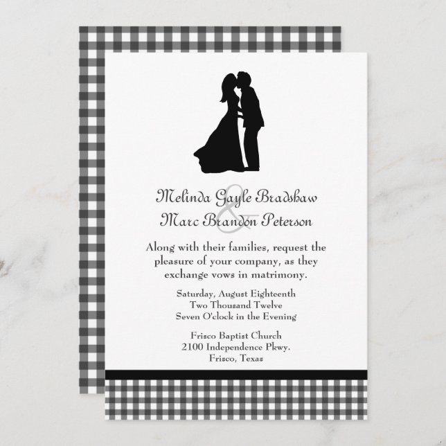 Invitation Charmant Mariage de deux baisers en silhouette (Devant / Derrière)