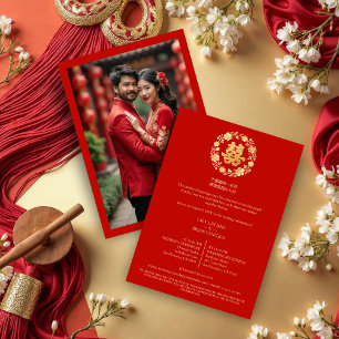 Invitation Charmant Photo Floral Double Bonheur Pailleté