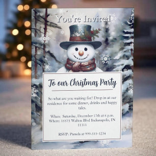 Invitation Charmant Snowman Watercolor Fête de forêt d'hiver