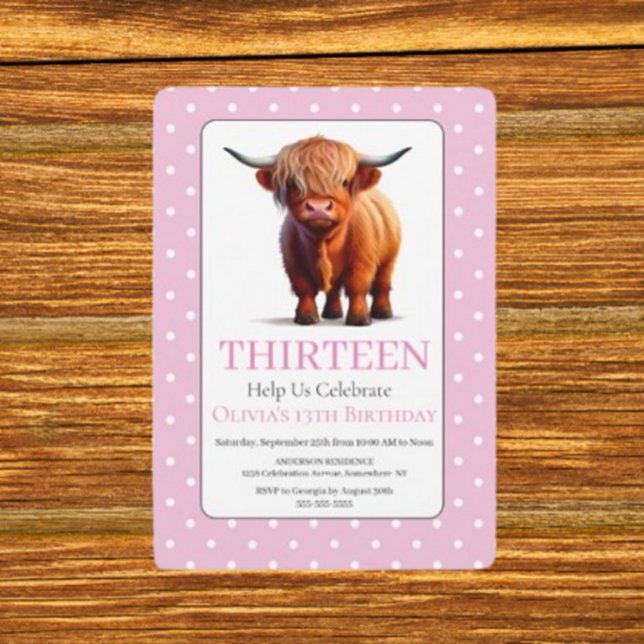 Invitation Charmant Vache Highland Mignonne anniversaire (Girls Holy Cow 1st Birthday Invitation)