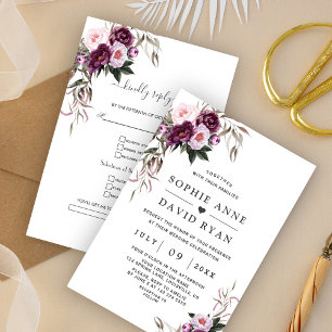 Invitation Charmant violet rose Mariage de fleurs de pivoine