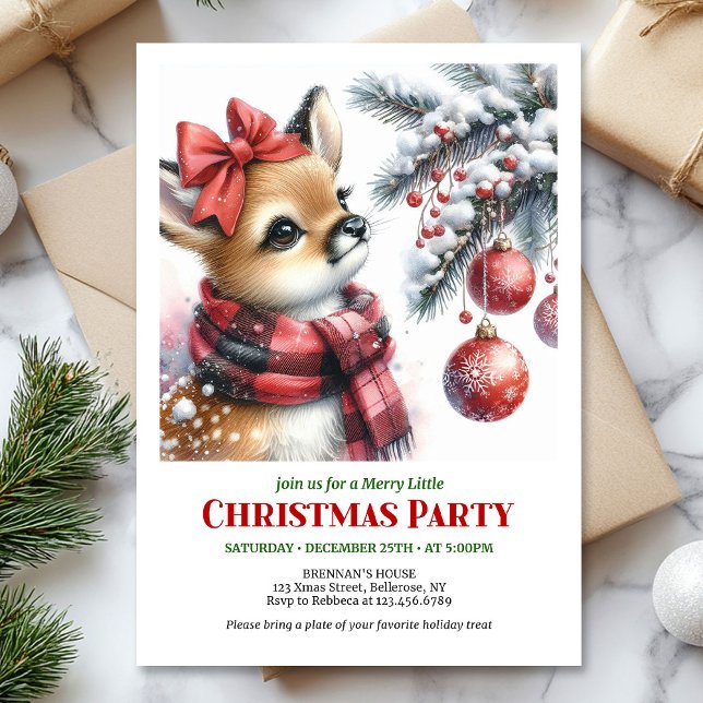 Invitation charmante de Noël avec un bébé cerf dan (Charming snowy forest baby deer Christmas invite digital)