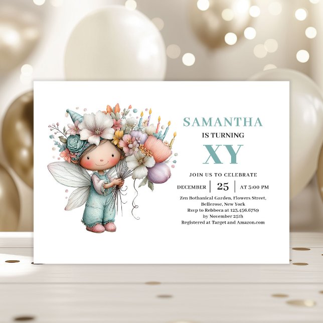 Invitation charmante et magique pour les 2 ans de  (Whimsy Fairy Girl 2nd Birthday Cute Magical invitation)