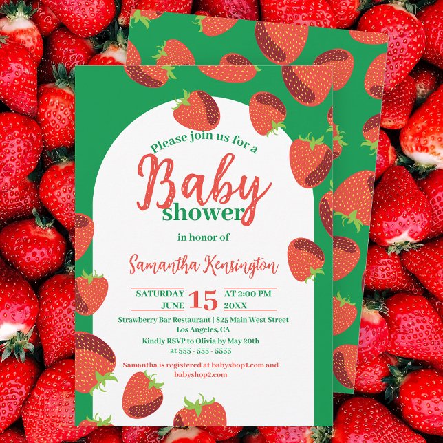 Invitation Charmante fraises rouges sur le Baby shower vert (Créateur téléchargé)