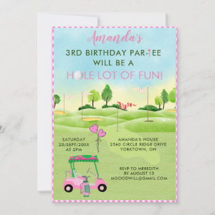 Invitation Charmante Golf Rose Girl 3e anniversaire Par Tee