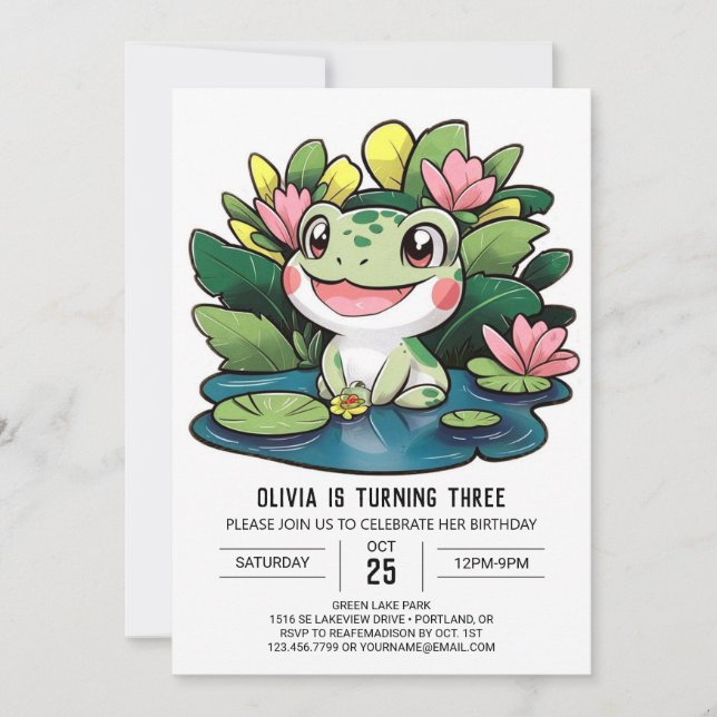 Invitation Charmante grenouille colorée Naissance numérique (Devant)