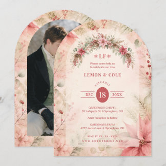 Invitation Charmante photo de mariage d'hiver Rose Pâle TLW26