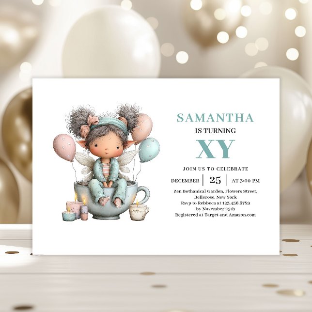 Invitation charmante pour le 1er anniversaire de M (Magical Fairy Girl 1st Birthday Cute Whimsy invitation)