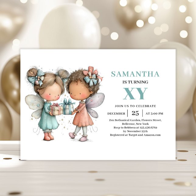 Invitation charmante pour les 4 ans de Magical Fai (Magical Fairy Girl 4th Birthday Whimsy Cute invitation)