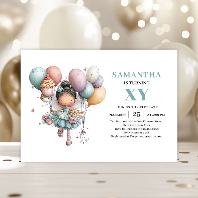 Invitation charmante pour les 7 ans de la Fille Fé (Magical Fairy Girl 7th Birthday Cute Whimsy invitation)