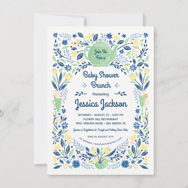 Invitation charmante pour un brunch de baby shower (Devant)
