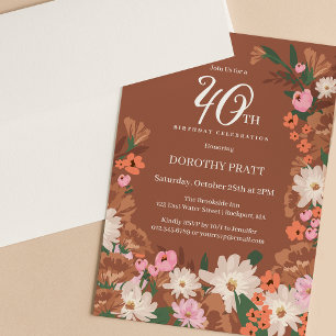 Invitation Charmante Terracotta Fall Floral 40e anniversaire