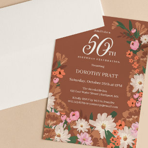 Invitation Charmante Terracotta Fall Floral 50e anniversaire