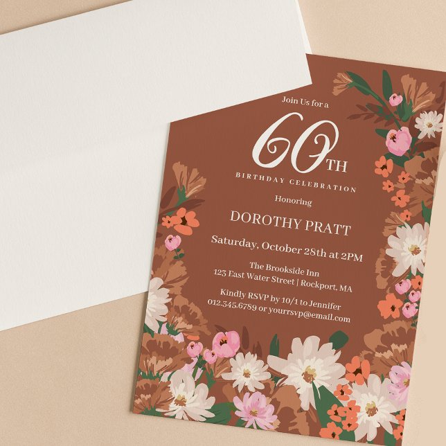 Invitation Charmante Terracotta Fall Floral 60e anniversaire (Créateur téléchargé)