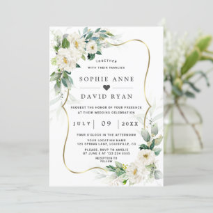 Invitation Charme Airy Greenery Fleurs blanches Mariage or