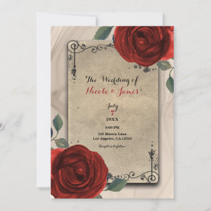 Invitation Charme Ancien Monde Vintage Roses Rouges Mariage É